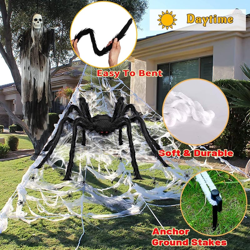 partyMoonet Halloween Decorations Outdoor, 200 LED Halloween Giant Spider Web Lights, 16.4Ft Lighted Spider Web Light up for Yard Haunted House Decor - Image 3